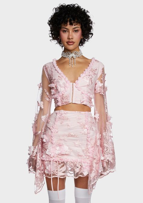 Pink Lace Outfits, Pink Flower Outfit, Dollskill Dress, Pink Fairy Costume, Dress Harness, Lingerie Corset, Bell Sleeve Crop Top, Corset Tops, Harness Lingerie