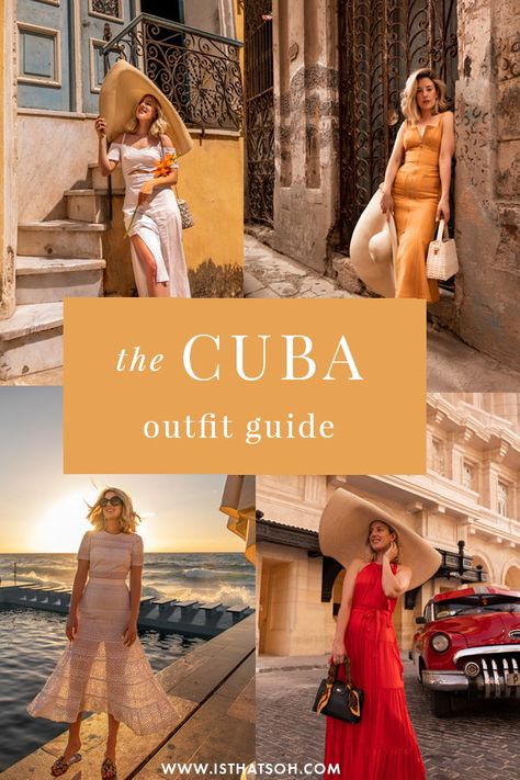 Havana Cuba Outfits For Women, Havana Outfits For Women, Havana Night Dress Outfits, Cuban Attire Women Havana Cuba, Havana Inspired Outfit, Old Havana Cuba Outfit, Cuba Inspired Outfits, Cuba Fashion Women, Cuba Street Style