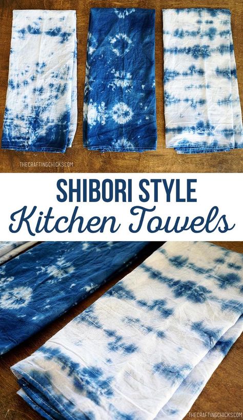 DIY Shibori Style Towels | Create a one of a kind kitchen towel | Mother's Day Gift | Housewarming Gift Patchwork, Tela, Quilted Bowls, Fiber Painting, Sew Techniques, Kitchen Towels Diy, Fabric Creation, Diy Shibori, Floor Printable