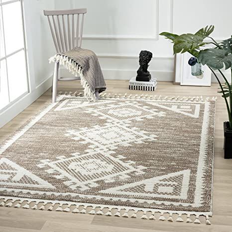 Luxe Weavers Ibiza Collection 8066 Brown 5x7 South Western Fringe Geometric Area Rug Western Area Rugs, Western Rugs, Western Living Room, 5x7 Rug, Braided Fringe, Southwestern Rug, Modern Western, 6x9 Rugs, 6x9 Area Rugs