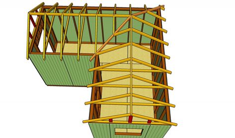 L-shaped shed roof L House Design, Timber Frame Porch, Shed House, L House, Roofing Design, Workshop Shed, Shed House Plans, Hut House, Framing Ideas