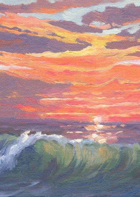 This original oil was the precursor to a popular poster print of mine. Sunset Splendor is beautifully framed and available here or through The Corner Frame Shop & Leucadia Art Gallery. It features a "beachy" white wood frame with an orange fillet to match the incredible sunset pictured in the painting. At 20" x10" it fits in those smaller spaces perfectly. Start your collection with one of my all-time favorite oils! Now available as a Limited Edition Fine Art Giclée Print on paper at 20" x 1 Beginners Acrylic Painting, Painting On Canvas For Beginners, Canvas For Beginners, Acrylic Painting For Beginners, Sunset Art, Sunset Painting, Youtube Art, Beginner Painting, Art Inspiration Painting