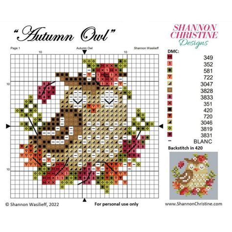 Cross Stitch Freebies, Owl Cross Stitch Pattern, Autumn Owl, Cross Stitch Owl, Fall Cross Stitch, Owl Cross Stitch, Small Cross Stitch, Cross Stitch Christmas Ornaments, Cross Stitch Love