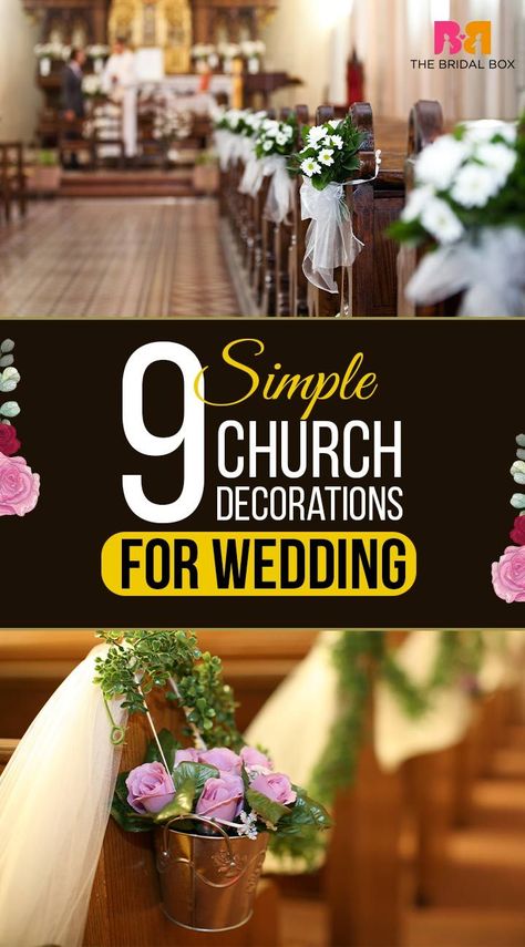 Chapel Door Wedding Decor, Decorating The Isle Wedding Ideas, Church Isles Decoration, Simple Wedding Decorations Ceremony, Decorating Pews For Wedding, Wedding Aisle Decorations Simple, Wedding Chapel Aisle Decor, Simple Wedding Chapel Decorations, Simple Altar Wedding