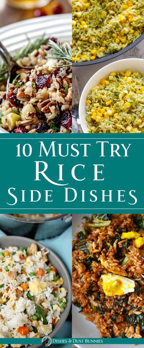 11 Must Try Rice Side Dishes - Dishes & Dust Bunnies Rice Recipes Side, Starch Sides, Rice Sides, Side Dish For Thanksgiving, Rice Side Dish, Rice Side Dish Recipes, Riced Cauliflower, Orange Julius, Rice Side