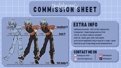 Art Commision Sheet Template, Art Commision Sheet, Character Commission Sheet, Art Commission Sheet Ideas, Comissions Art Prices Template, Commission Prices Sheet, Art Comissions Template, Carrd Inspo Commission, Commission Sheet Template Art