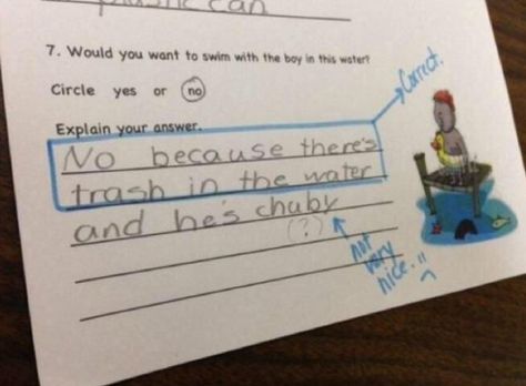 This kid, who doesn’t like your garbage water. | 19 Kids Who Totally Have This Whole Test Thing Figured Out Humour, Funny Kid Answers, Funniest Kid Test Answers, Kids Test Answers, Alex Standall, Jack Griffo, Funny Test Answers, Funny Test, Exam Answer