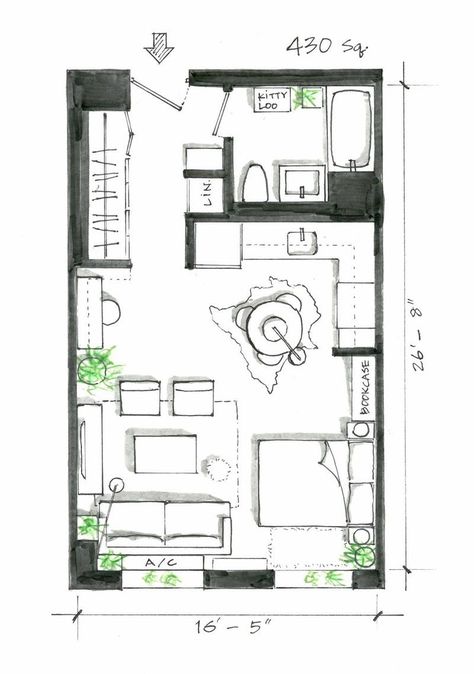 5 Genius Ideas For How to Layout Furniture in a Studio Apartment | Apartment Therapy Studio Apartment Plan, Small Apartment Plans, Small Apartment Layout, Apartemen Studio, Studio Apartment Floor Plans, Studio Layout, One Room Apartment, Studio Apartment Living, Studio Apartment Design