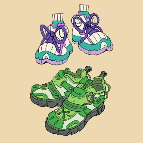 Chunky Sneakers Art, Cartoony Shoes, Shoes Cute Drawing, Chunky Sneakers Drawing, Chunky Shoes Reference, Big Shoes Character Design, Chunky Shoes Drawing Reference, How To Draw Chunky Shoes, Shoe Illustration Art