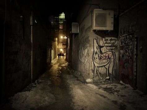 Urban Photography Theme: Back Alley - Warm Glow of the Sun on a Winter City Night - Lower East Side Alley - New York City by Vivienne Guckwa | Flickr - Photo Sharing! Street Alley, Nyc At Night, New York City Photography, Dark Street, Winter City, New York Winter, Photography Themes, Dark City, New York Photos