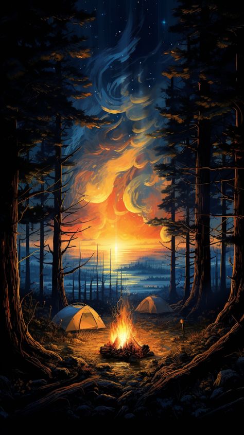 Croquis, Camping Wallpaper, Western Artwork, Hyper Realistic Paintings, Landscape Forest, Forest Night, Barn Painting, Iphone Wallpaper Hd Nature, Abstract Art Wallpaper