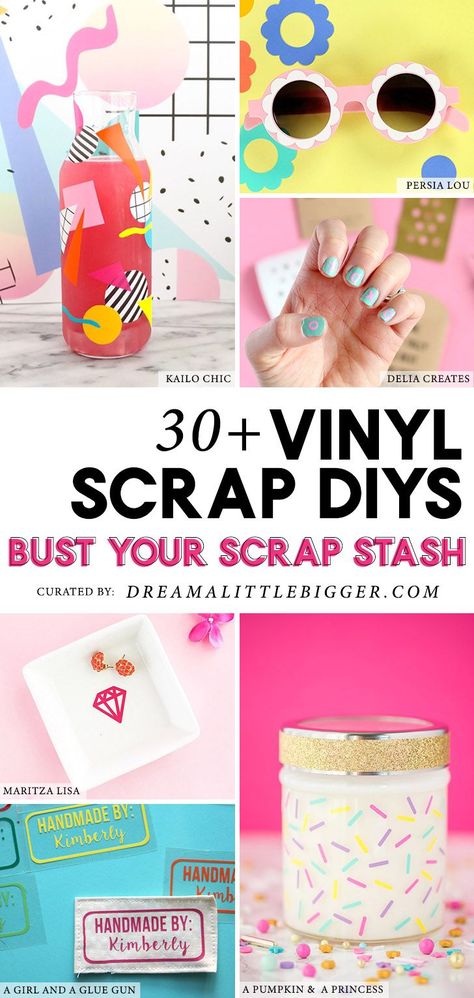 Looking to use up your vinyl scraps? These vinyl scrap projects are little on product but big on impact! Cricut Vinyl Scrap Projects, Things To Put Vinyl On, Patterned Vinyl Projects, Cricut Scraps, Scrap Projects, Happy Bear, Dollar Store Decor, Diy Vinyl, Cricut Joy