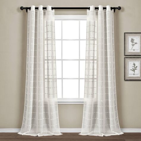 Window Treatments Sheer, Sheer Curtain Panels, Lush Decor, Farmhouse Curtains, Window Room, Living Room Windows, White Paneling, Grommet Curtains, Curtain Sets