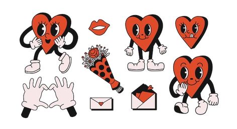 Illustration Face, Cartoon Heart, Time Cartoon, Heart Illustration, Valentine Anniversary, Heart Drawing, Old Cartoons, Vintage Cartoon, Love Cards