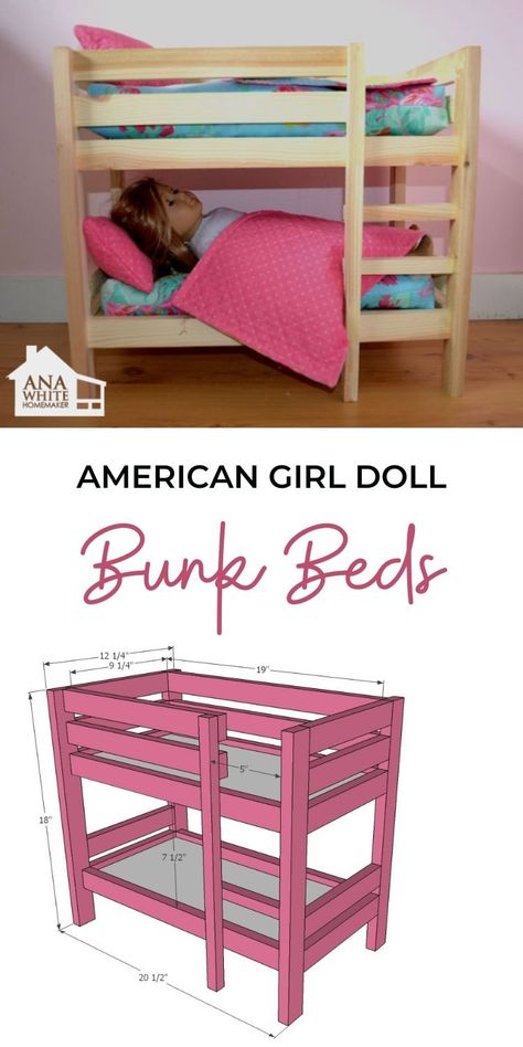 American Girl Doll Bunk Beds, American Girl Doll Beds, Doll Beds Diy Wood, American Doll Diy, Diy American Doll Furniture, Wood Dolls Diy, Diy Our Generation Doll House, American Girl Doll Furniture Diy, Doll Bunk Beds Diy