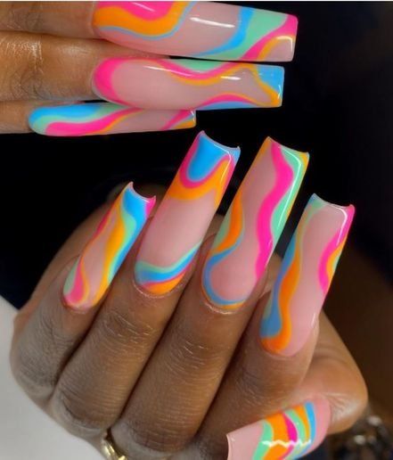 Over The Top Acrylic Nails, Cute Summer Nail Designs Acrylic, Cute Nail Designs Long Nails, Funky Festival Nails, 2022 Acrylic Nail Trends, Rave Acrylic Nails, Acrylic Nails Trending Now, New Acrylic Nails Trends, Nails Festival Summer