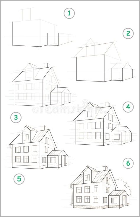 Drawing Houses Step By Step, Trin For Trin Tegning, Perspective Drawing Architecture, Architecture Drawing Sketchbooks, Architecture Drawing Plan, Perspective Drawing Lessons, Cartoon Image, Cool Pencil Drawings, Architecture Design Sketch