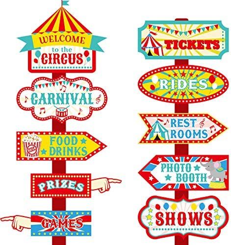Amazon.com: 20 Pieces Circus Carnival Party Directional Signs Circus Sign Decor Circus Welcome Signs for Birthday Showman Themed Party Decoration Supplies : Toys & Games Kids Carnival Birthday Party, Circus Birthday Party Decorations, Circus Signs, Fest Temaer, Carnival Party Decorations, Carnival Decorations, Circus Carnival Party, Circus Decorations, Kids Carnival