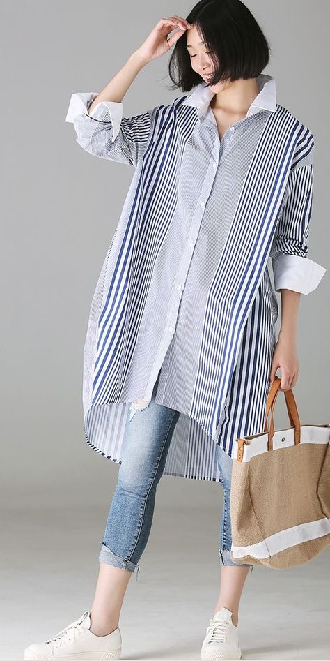 Women Long Shirt Outfit, Striped Shirts For Women, Long Shirt Outfits Summer, Long Striped Shirt Outfit, Long Shirt Outfits Women, Long Shirt Outfits Leggings, Loose T Shirt Outfit, Long Shirts For Women Style, Loose Outfits For Women