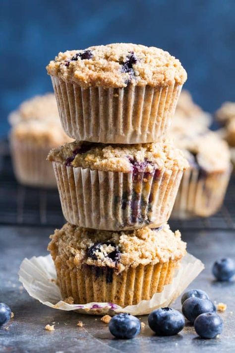 These Paleo Blueberry Muffins have classic flavor and texture plus the perfect crumb top - it's downright addicting!   Have one freshly baked or make them ahead of time and enjoy as a part of your breakfast or a grab-n-go snack.  They're grain free, dairy free, gluten-free and refined sugar free. Crumb Topping For Muffins, Blueberry Crumb Muffins, Blueberries Muffins, Paleo Blueberry Muffins, Bakery Style Blueberry Muffins, Keto Blueberry Muffins, Paleo Muffins, Crumb Muffins, Best Blueberry Muffins