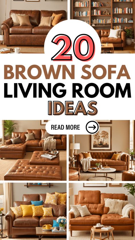 Brown Couch Small Living Room Ideas, Chocolate Brown Sofa Living Room Ideas, Caramel Sofa Living Room Ideas, Light Brown Sofa Living Room Ideas, Brown Sofa Living Room Ideas Decor, Small Open Concept Kitchen, Open Concept Kitchen Living Room Colors, Cognac Leather Couch Living Rooms, Small Open Concept Kitchen Living Room