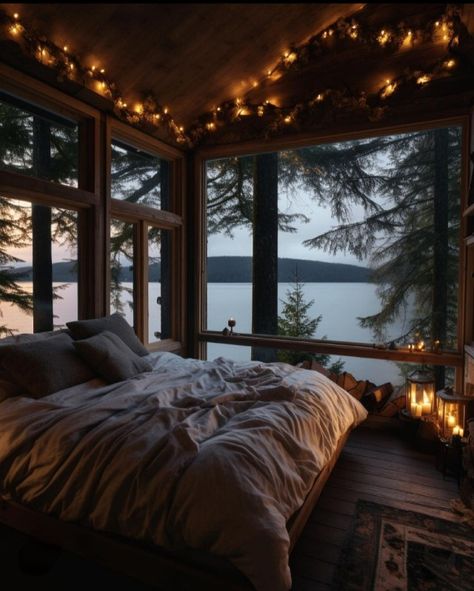 Tumblr, Romantic Cabin Bedroom, Cozy Cabin Bedrooms, Woodsy Bedroom, Cozy Cabin Bedroom, Cozy Cabin Aesthetic, Bedroom Aesthetic Cozy, Cozy Winter Cabin, Lakehouse Bedroom