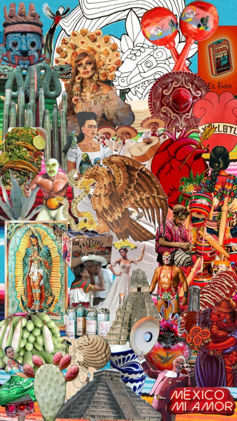 #vivamexico #mexico Mexicana Aesthetic, Chicana Aesthetic, Mexico Wallpaper, Mexican Artwork, Latino Art, Mexican Culture Art, Travel Collage, Bedroom Wall Collage, Mexico Art