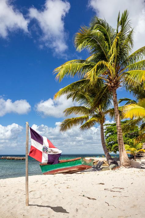 Beautiful caribbean beach and Dominican Republic flag. Santo Domingo, Dominican Republic Beaches, Dominican Flag, Flag Image, Dominican Republic Flag, Dominican Republic Travel, Republic Pictures, Caribbean Beach, Caribbean Culture