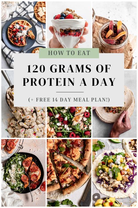 Whether you're focusing on building muscle, weight loss, or just eating healthier, following a high protein diet is key. Learn the secrets to eating at least 120 grams of protein each day and snag your FREE 2 week meal plan to get started right away! Essen, 2 Week Meal Plan, High Protein Meal Plan, Protein Meal Plan, High Protein Meal Prep, Protein Lunch, Healthy High Protein Meals, Eating Healthier, Protein Diet