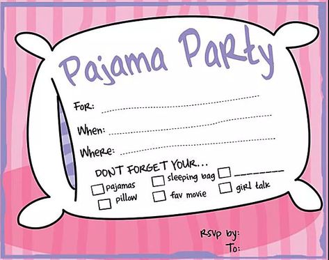 Templat Kotak, Slumber Party Invitations, Sleepover Invitations, Make Your Own Invitations, Slumber Party Birthday, Pijama Party, Sleepover Birthday Parties, Girl Sleepover, Pj Party