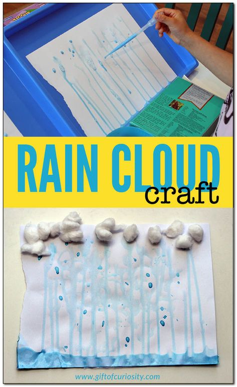 Rain cloud craft | Weather unit for kids | Weather theme for kids | Weather craft | Rain painting || Gift of Curiosity Rain Cloud Craft, Weather Activities Preschool, Rain Crafts, Cloud Activities, Weather Activities For Kids, Weather Lessons, Preschool Weather, Weather Art, Weather Crafts