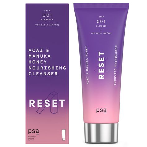 PSA Reset Face Wash Facial Cleanser for Acne Treatment, 3.4 oz Acai Berry, Cleanser For Acne, Manuka Honey, Gentle Cleanser, Am Pm, Facial Cleanser, Grapeseed Oil, Face Wash, Skincare Routine