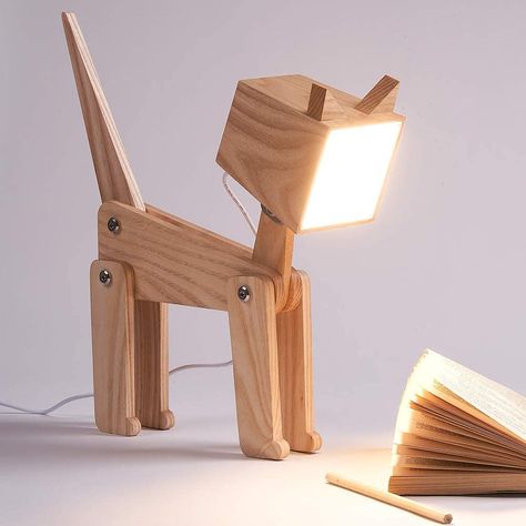 HROOME Unique Bedside Table Lamp Cat Adjustable Body Fun Wooden Desk Lamp with Dimmable Touch Switch Warm White Light Gift for Kids Room, Living Room, Boy's Girl's Bedroom, College Dorm, Bookcase - - Amazon.com Unique Bedside Tables, Nordic Table, Wooden Desk Lamp, Wooden Lamps Design, Dog Lamp, Cat Lamp, Lampe Diy, Boy Girl Bedroom, Wooden Table Lamps