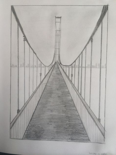 one point perspective bridge One Point Perception Drawing, Prospective Drawing One Point, One Point Linear Perspective Drawing, Bridge Perspective Drawing, Perspective One Point Drawing, One Point Prospective, 3d Perspective Drawing, Perspective 1 Point, Linear Perspective Drawing