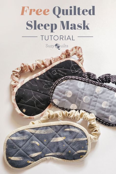 Use your scrap fabric to make this free quilted sleep mask! Step by step instructions for a beginner-friendly tutorial. | suzyquilts.com #sewingtutorial #DIY Tela, Patchwork, Cotton Scrap Projects, Sewing Machine Ideas For Beginners, Quilted Projects To Sell, Quick Fabric Crafts, Cheap Sewing Projects, Minky Scrap Projects, Wearable Sewing Projects
