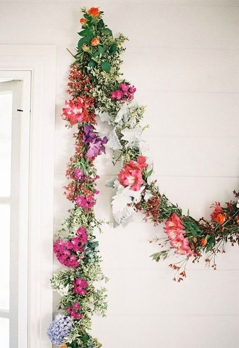 Celebrate the arrival of spring by decorating your home with a DIY flower garland. Floral Installations, Byron Bay Weddings, Flower Garland, Floral Garland, Beltane, Wonderland Wedding, Deco Floral, Flower Garlands, Arte Floral