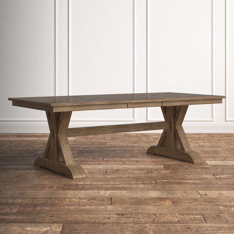 Laurel Foundry Modern Farmhouse Harless Extendable Trestle Dining Table & Reviews | Wayfair Long Narrow Dining Tables, Farm Table Dining Room, French Country Aesthetic, Modern Farmhouse Dining Table, Trestle Dining Table, Country Aesthetic, Dining Table Wood, Modern Farmhouse Dining, Kelly Clarkson Home