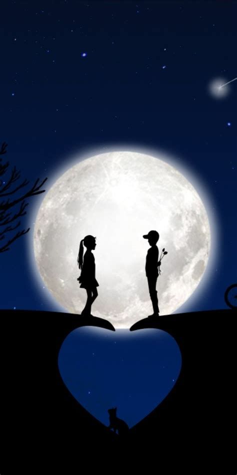 Silhouette Arte, 1080x2160 Wallpaper, Painting Love Couple, Moon Couple, Transférer Des Photos, Wallpaper Heart, Love Birds Painting, Heart Moon, Love Couple Wallpaper