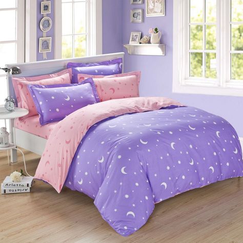 Moon and Stars Bedding Star Bedding, Blue Bed, Linen Bed Sheets, Purple Bedding, Queen Size Duvet Covers, Green Duvet, Cute Bedroom Ideas, Set Bed, Bed Sets