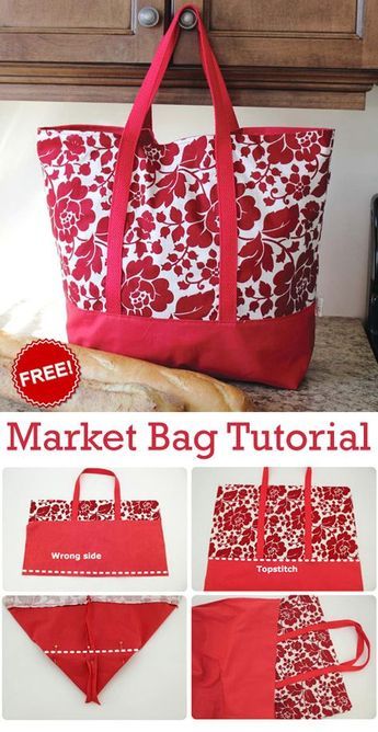 Market Bag Free Sewing Tutorial Sew Ins, Tas Denim, Tas Vintage, Projek Menjahit, Tas Mini, Tote Bag Pattern Free, Sac Diy, Diy Sac, Bag Pattern Free