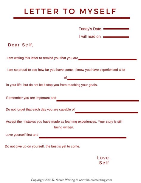 Writing Yourself a Letter (Free Printable) Dear Future Me Letter To Myself Template, Writing A Love Letter To Yourself, Therapy Letter Writing, How To Write A Love Letter To Yourself, Counseling Tools Free Printable, How To Write A Letter To My Future Self, Self Love Letters, Self Love Worksheet Free Printable, Write A Letter To Your Future Self