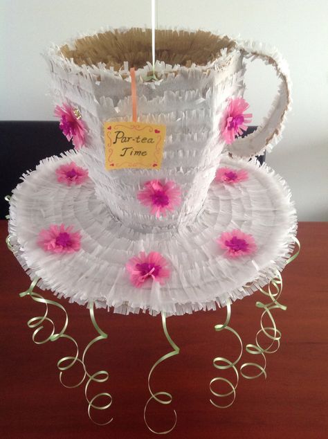 DIY Tea cup piñata I made for my daughter's 6th birthday princess tea party! Tea Cup Pinata, Cup Pinata, Tea Party Decorations Diy, Kids Tea Party Birthday, Diy Tea Cup, Chip Costume, Toddler Tea Party, Girls Tea Party Birthday, Princess Tea Party Birthday