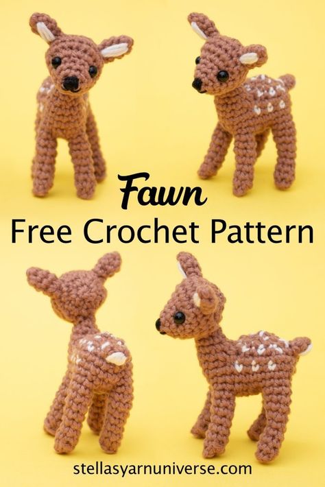 Amigurumi Deer Free Crochet Pattern - Stella's Yarn Universe Free Crochet Rudolph Patterns, November Crochet Patterns, Mini Crocheted Animals, Crochet Winter Amigurumi, Possum Amigurumi Free Pattern, Acrylic Yarn Amigurumi, Woodland Creature Crochet, Rhino Crochet Pattern Free, Moth Crochet Pattern Free