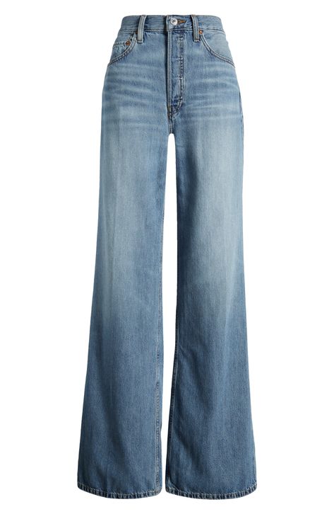 Dive into '70s-inspired style with these groovy wide-leg jeans cut from nonstretch cotton denim for a vintage look and feel. 33 1/2" inseam, 22" leg opening; 13" front rise; 16" back rise (size 29) 64% cotton, 36% lyocell Machine wash, tumble dry Imported Wide Jeans Outfit High Waist, 70’s Clothes, Wide Jeans Outfit, Flared Jeans 70s, 70s Pants, 70s Jeans, 1970s Clothing, Flare Jeans Style, High Waist Wide Leg Jeans