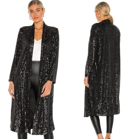 Bb Dakota Sequin Duster. Nwt. Never Work. Size: Small. Color: Black Sequin Duster Outfit, Duster Outfit, Black Sequin Pants, Sequin Duster, Fall Rompers, Sequin Coats, Pattern Romper, Sequin Pants, Dusters