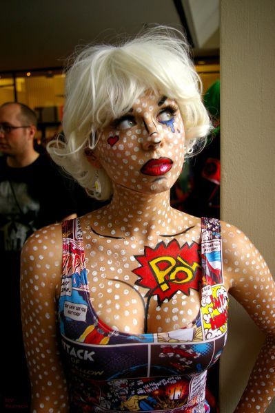 Maquillaje Pop Art, Pop Art Kostüm, Carnaval Diy, Comic Book Makeup, Comic Makeup, Pop Art Costume, Make Carnaval, Comic Con Costumes, Pop Art Makeup