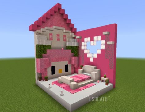 Sanrio Minecraft Builds, Hello Kitty Lego, Rumah Minecraft Sederhana, Minecraft Houses Blueprints, Minecraft House Plans, Hello Kitty House, Cool Minecraft Creations, Easy Minecraft Houses, Minecraft House Tutorials