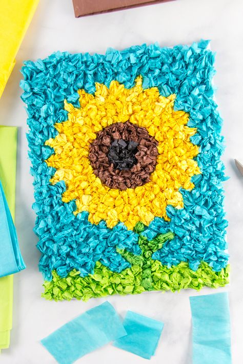 Tissue Paper Crafts, Tissue Paper Craft, Tissue Paper Art, Sunflower Crafts, Paper Sunflowers, Inexpensive Crafts, Balloon Crafts, Hand Crafts For Kids, Easy Arts And Crafts