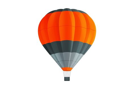 Balloon for flights. Hot air balloon isolated on white background. Flying in the clouds on a color aerostat. Beautiful air flying hot apparatus. Red, black and grey stripes aerostat. Flat image In The Clouds, Hot Air Balloon, The Clouds, Air Balloon, Hot Air, Grey Stripes, Red Black, Flight, White Background