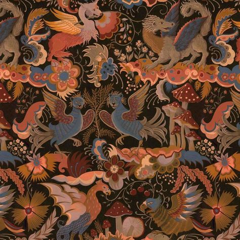 Phantasia Wallpaper, House Of Hackney Wallpaper, Colour Flowers, House Of Hackney, Natural Ecosystem, Orange House, Mythical Beast, Vintage Nursery, Wallpaper Calculator